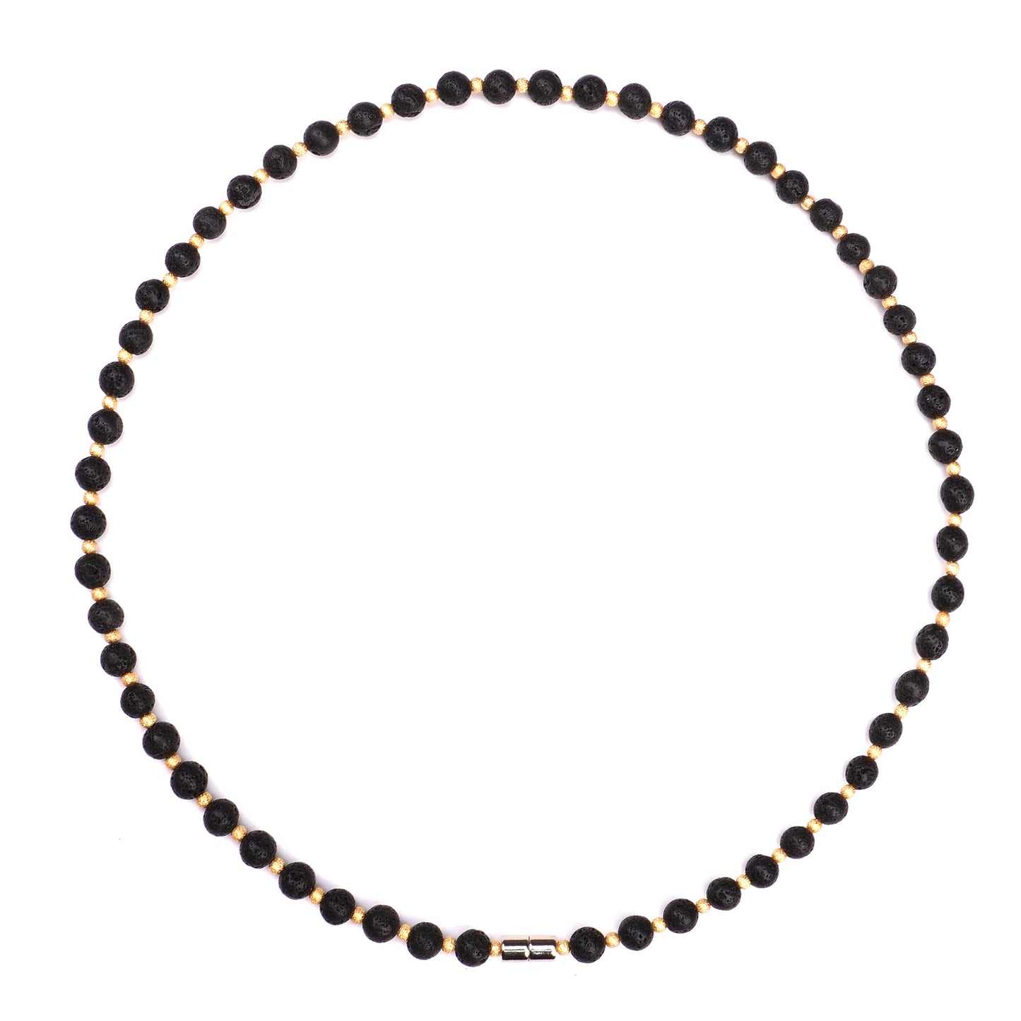 Handmade Jewelry Black Lava Bead & Gold-Plated Bead Necklace, Women's Choker Necklaces, Stretchable 20 Inch Magnetic Clasp Necklace for Women and Men