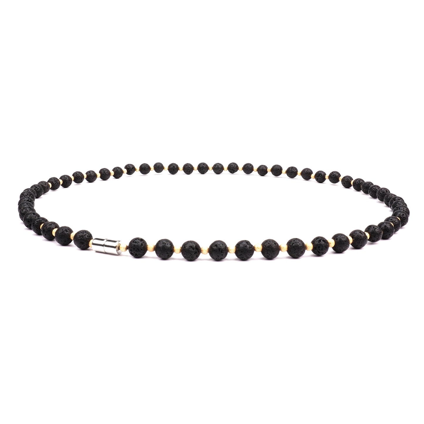 Handmade Jewelry Black Lava Bead & Gold-Plated Bead Necklace, Women's Choker Necklaces, Stretchable 20 Inch Magnetic Clasp Necklace for Women and Men