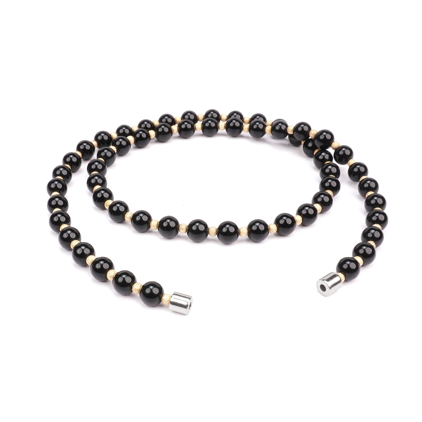 Handmade Jewelry BlackObsidian Bead & Gold-Plated Bead Necklace, Women's Choker Necklaces, Stretchable 20 Inch Magnetic Clasp Necklace for Women and Men