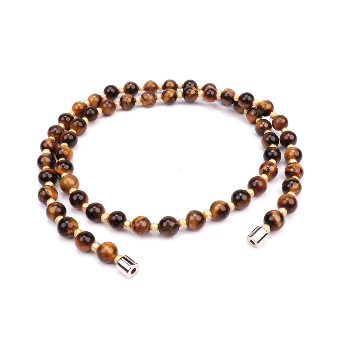 Handmade Jewelry Yellow Tigers Eye Bead & Gold-Plated Bead Necklace, Women's Choker Necklaces, Stretchable 20 Inch Magnetic Clasp Necklace for Women and Men