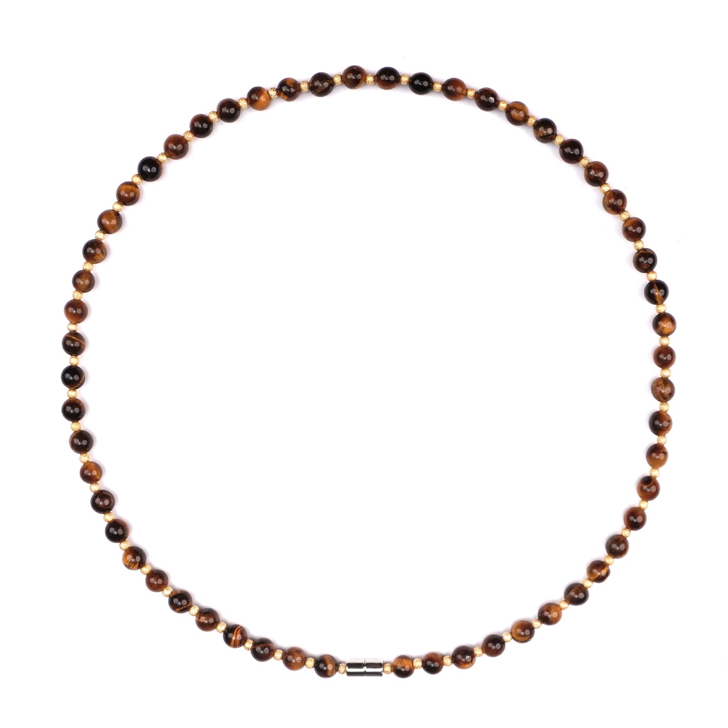Handmade Jewelry Yellow Tigers Eye Bead & Gold-Plated Bead Necklace, Women's Choker Necklaces, Stretchable 20 Inch Magnetic Clasp Necklace for Women and Men