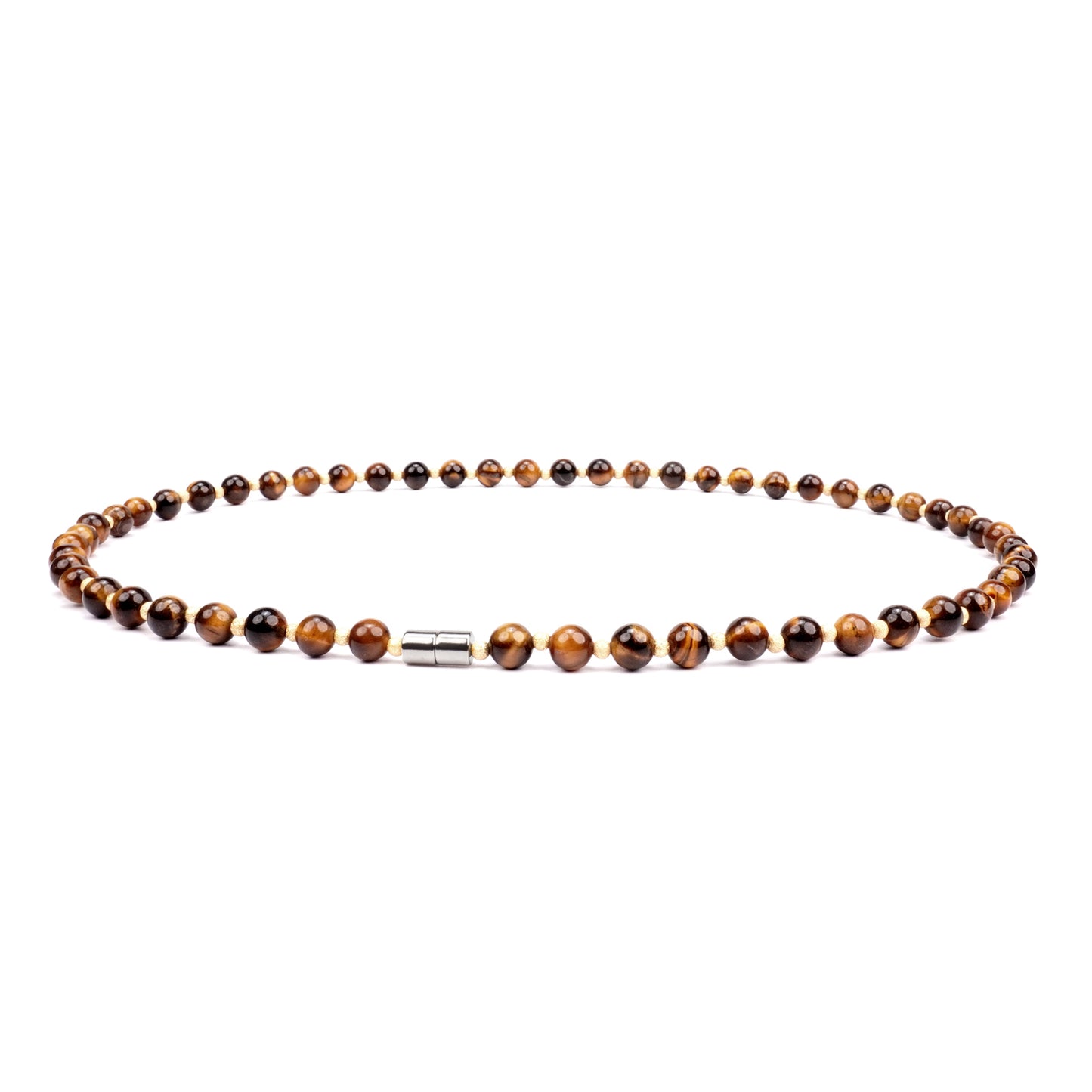 Handmade Jewelry Yellow Tigers Eye Bead & Gold-Plated Bead Necklace, Women's Choker Necklaces, Stretchable 20 Inch Magnetic Clasp Necklace for Women and Men