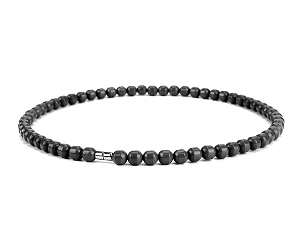 Handmade Natural Stone Choker Necklace for women and Men, Black Tourmaline 8mm Beads, Stretchable 50cm Magnetic Clasp.