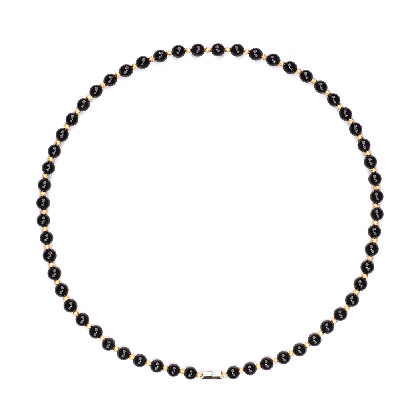 Handmade Jewelry BlackObsidian Bead & Gold-Plated Bead Necklace, Women's Choker Necklaces, Stretchable 20 Inch Magnetic Clasp Necklace for Women and Men