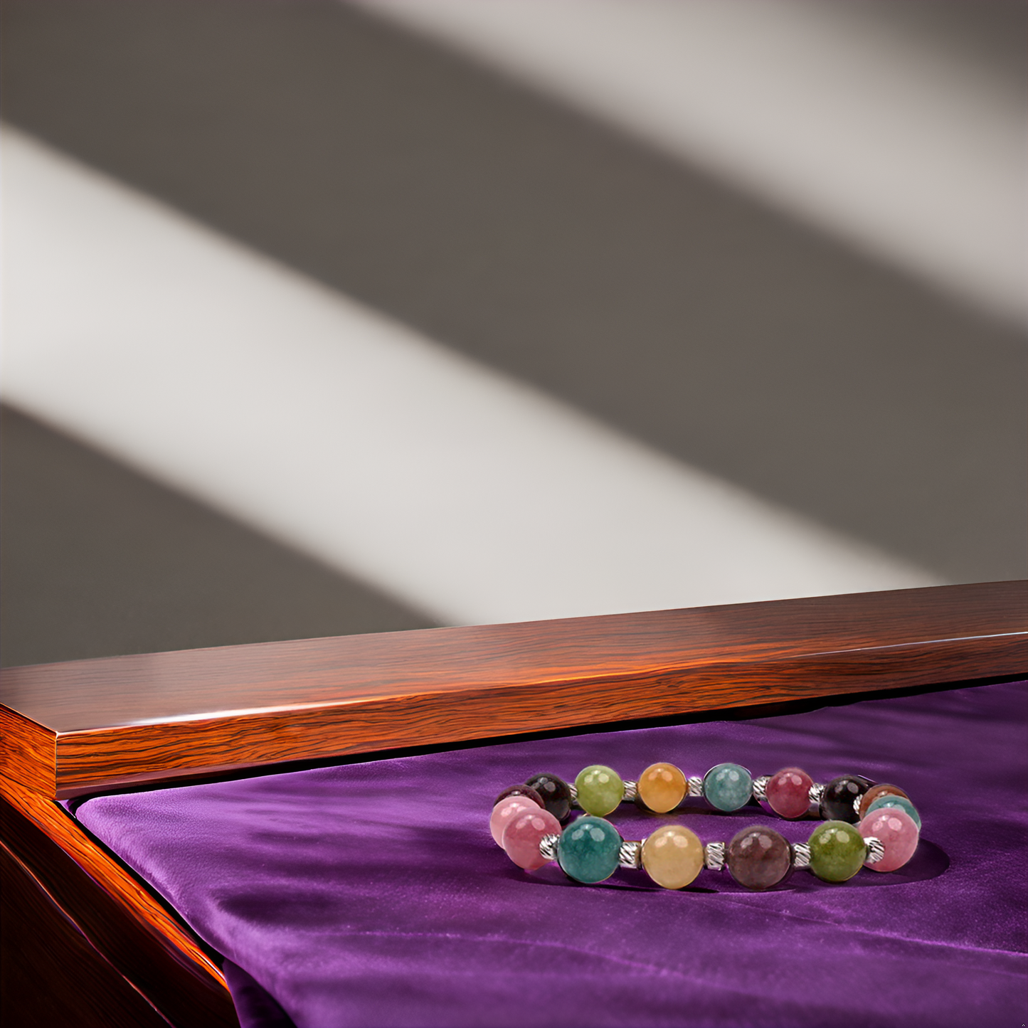 Handmade Beaded Bracelets for Men and Women, Colorful Tourmaline 10mm Beads and 4mm Stainless Steel, High Elastic 17.5 - 21cm Size, Mens Beaded Bracelets