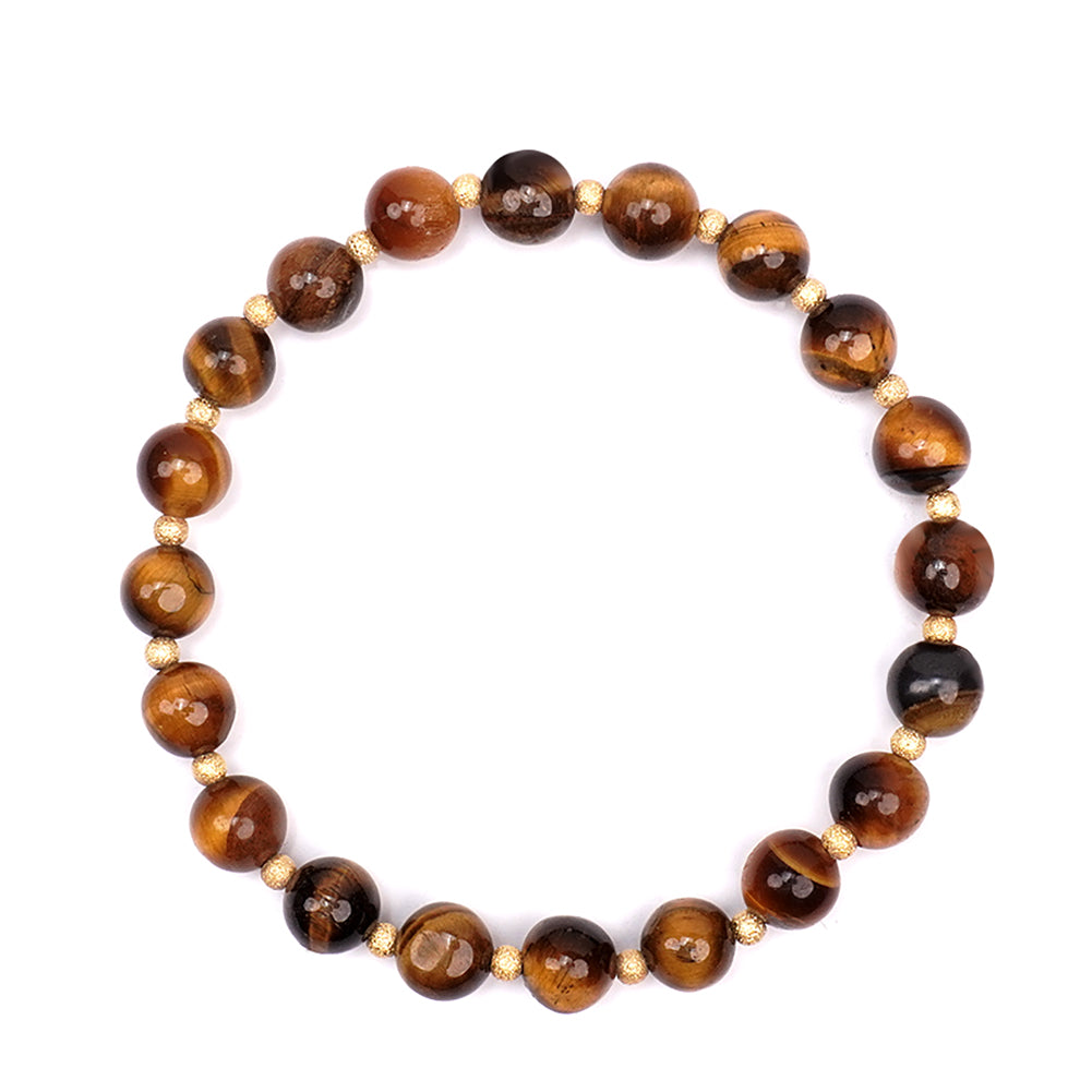 Handmade Beaded Bracelets for Women and Men, Yellow Eye of the Tiger 8mm Beads and 3mm gold plated beads, High Elastic 16.5 - 18cm Size, Women Beaded Bracelets