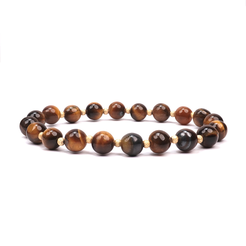 Handmade Beaded Bracelets for Women and Men, Yellow Eye of the Tiger 8mm Beads and 3mm gold plated beads, High Elastic 16.5 - 18cm Size, Women Beaded Bracelets