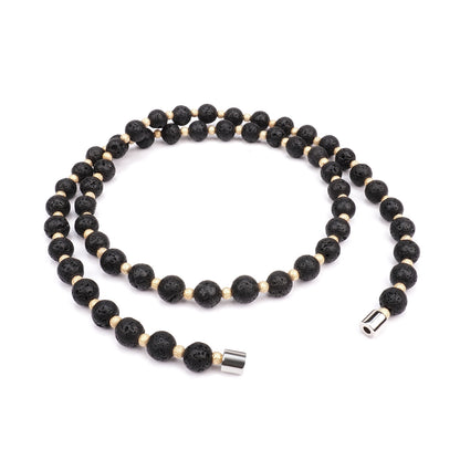 Handmade Jewelry Black Lava Bead & Gold-Plated Bead Necklace, Women's Choker Necklaces, Stretchable 20 Inch Magnetic Clasp Necklace for Women and Men