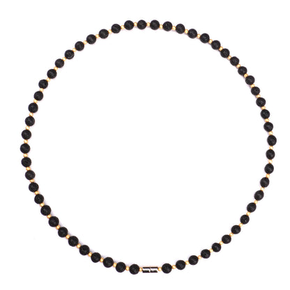 Handmade Jewelry Black Lava Bead & Gold-Plated Bead Necklace, Women's Choker Necklaces, Stretchable 20 Inch Magnetic Clasp Necklace for Women and Men
