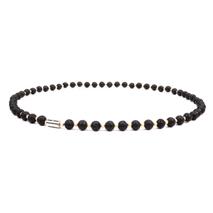 Handmade Jewelry Black Lava Bead & Gold-Plated Bead Necklace, Women's Choker Necklaces, Stretchable 20 Inch Magnetic Clasp Necklace for Women and Men